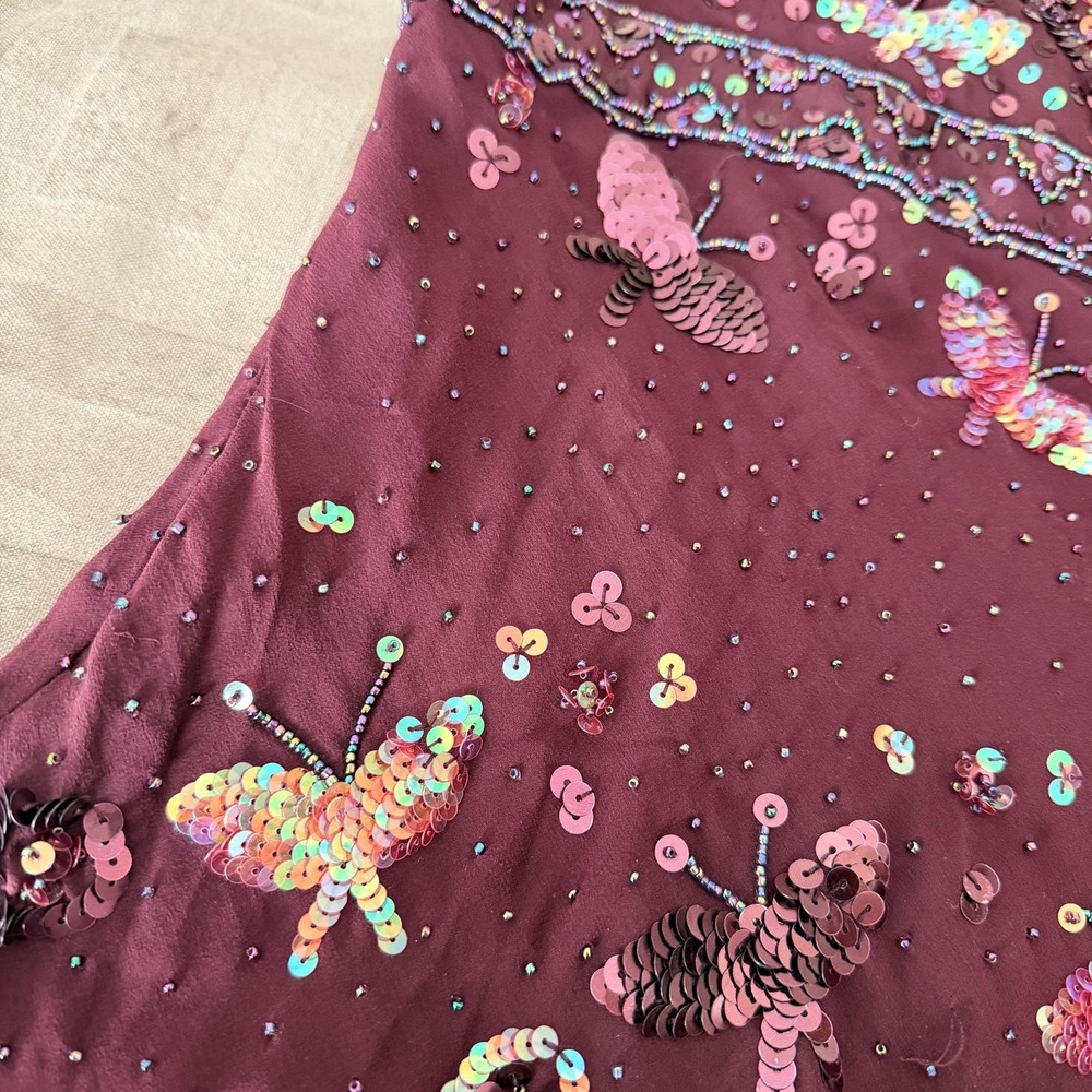 VTG Y2K Bebe Sequin Butterfly Tank Top S Purple Halter Chiffon Party Cami Beaded - Picture 4 of 12